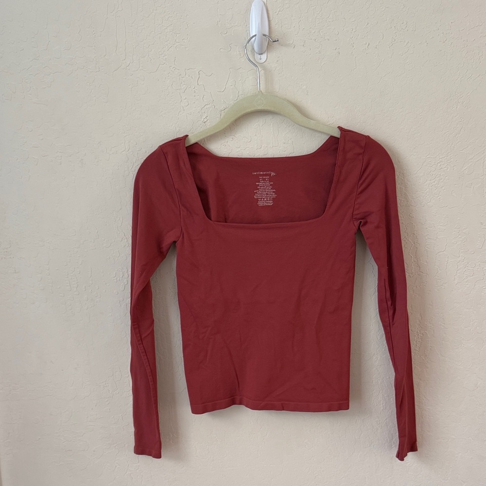 Free People Deep Red Long Sleeve Top